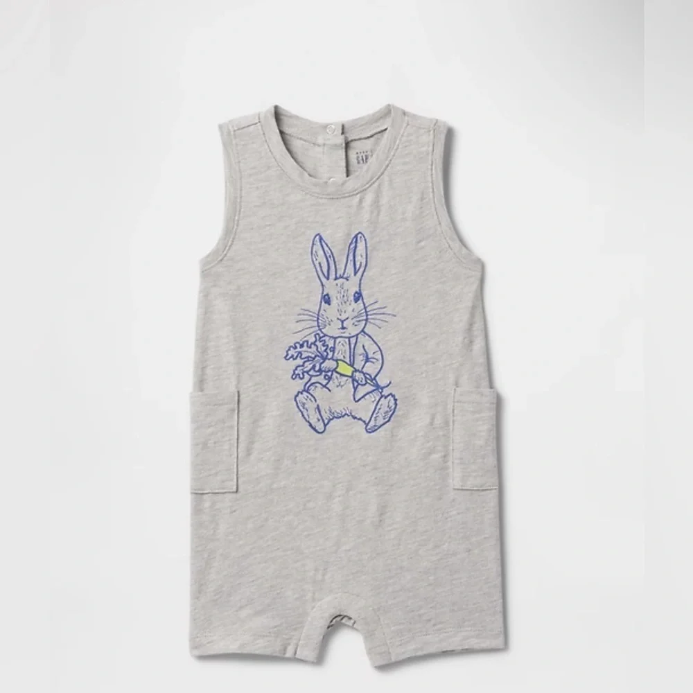 GAP Kids Gray romper Blue Bunny Print rabbit